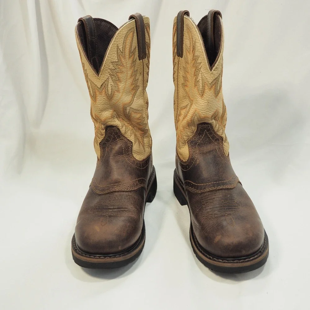 Justin Superintendent Mens 8D Brown Leather Soft Toe EH Western Work Saddle Vamp